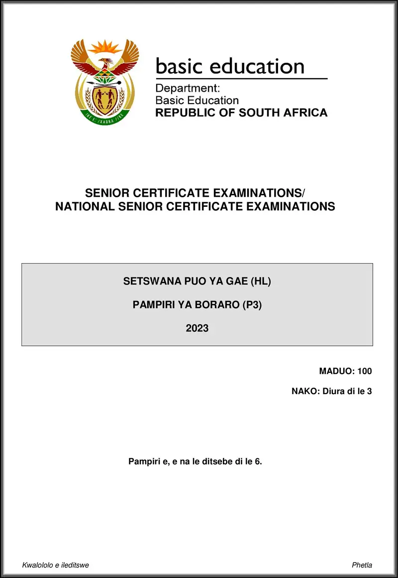 Setswana Hl P3 May June 2023 Gr12