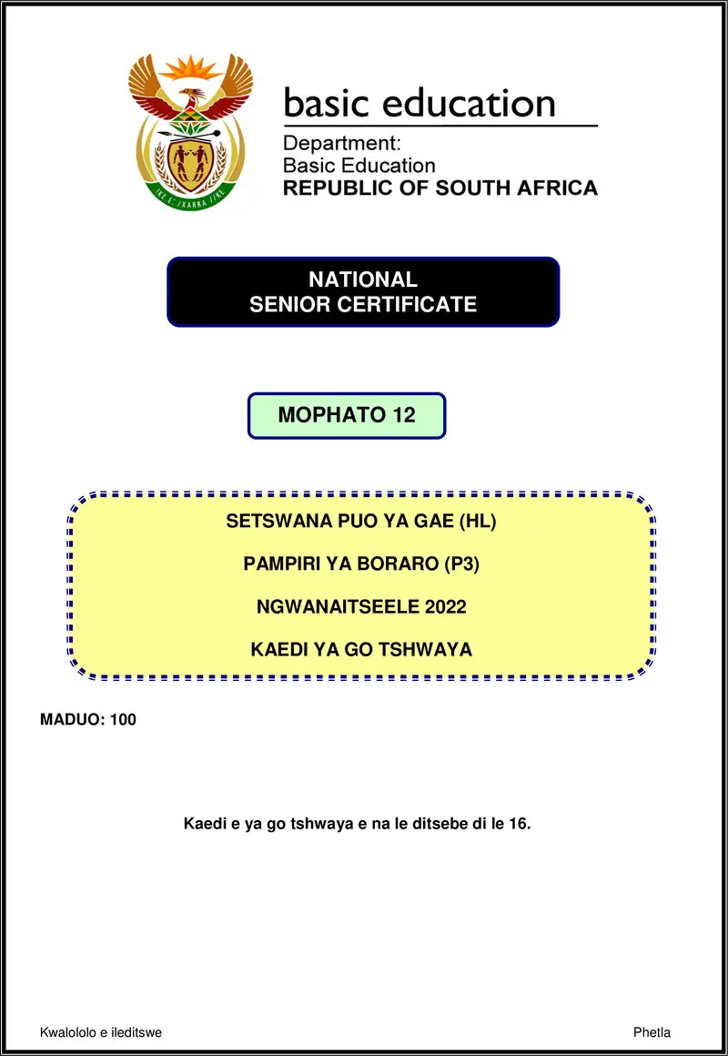 Setswana Hl P3 Nov 2022 Mg Gr12
