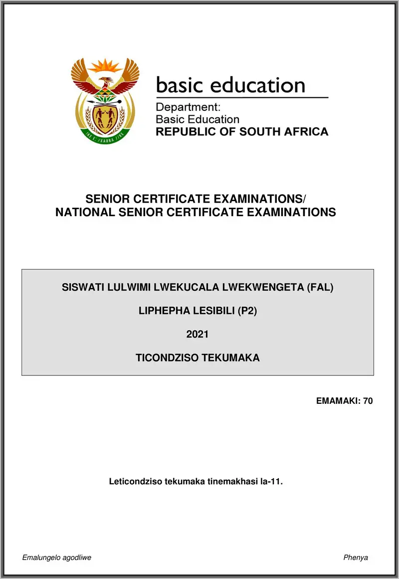 Siswati Fal P2 May June 2021 Mg Gr12