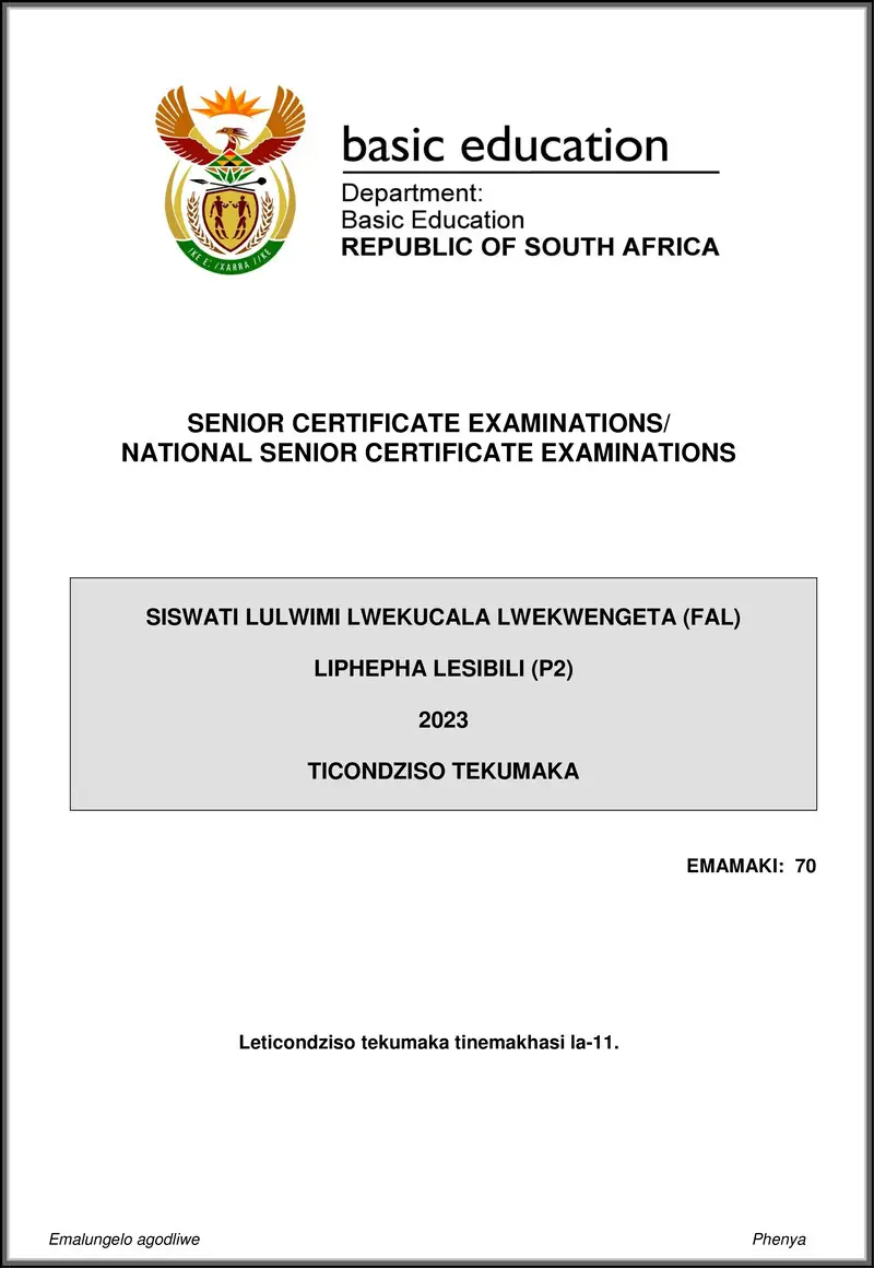 Siswati Fal P2 May June 2023 Mg Gr12