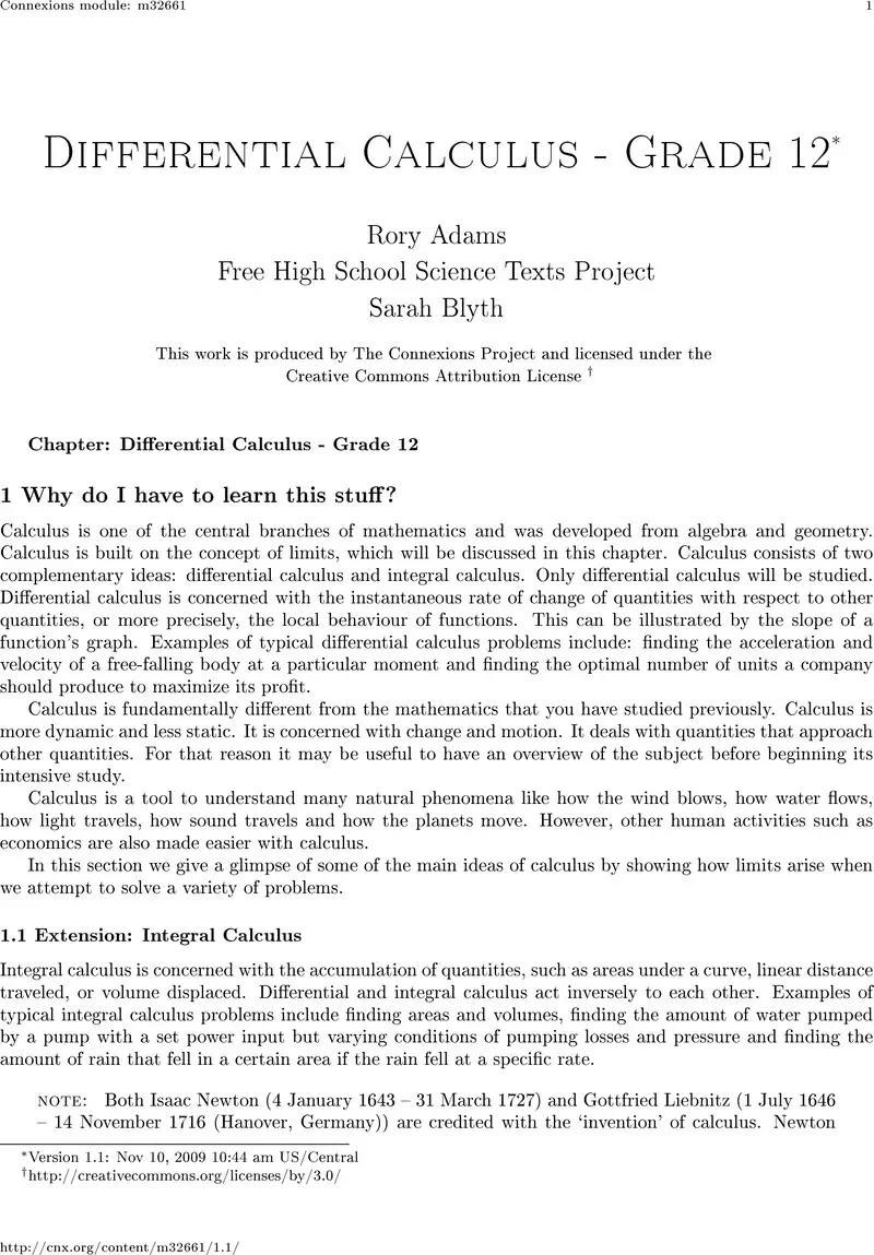 Differential Calculus Grade 12