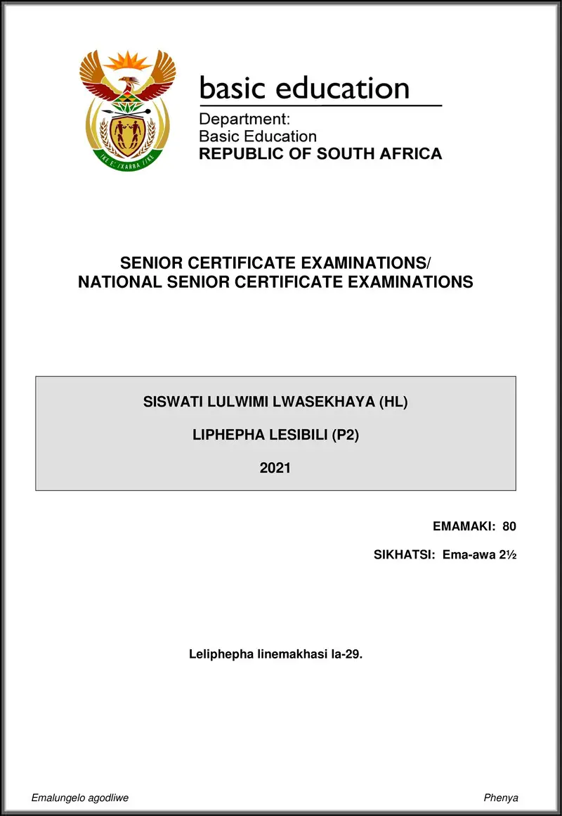 Siswati Hl P2 May June 2021 Gr12