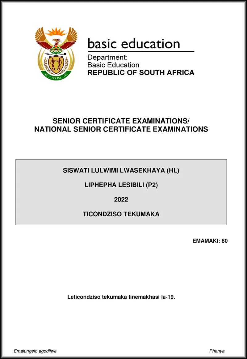 Siswati Hl P2 May June 2022 Mg Gr12