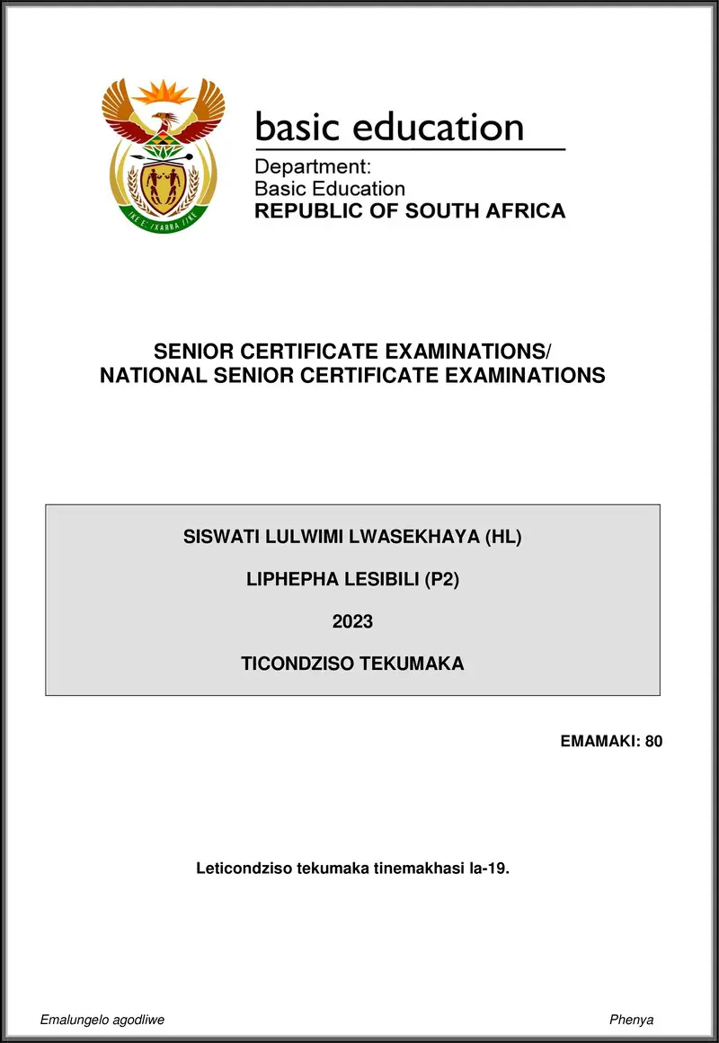 Siswati Hl P2 May June 2023 Mg Gr12