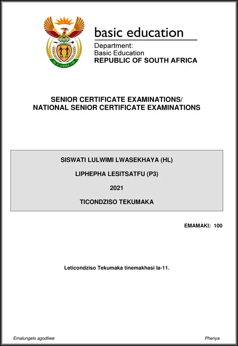 Siswati Hl P3 May June 2021 Mg Gr12