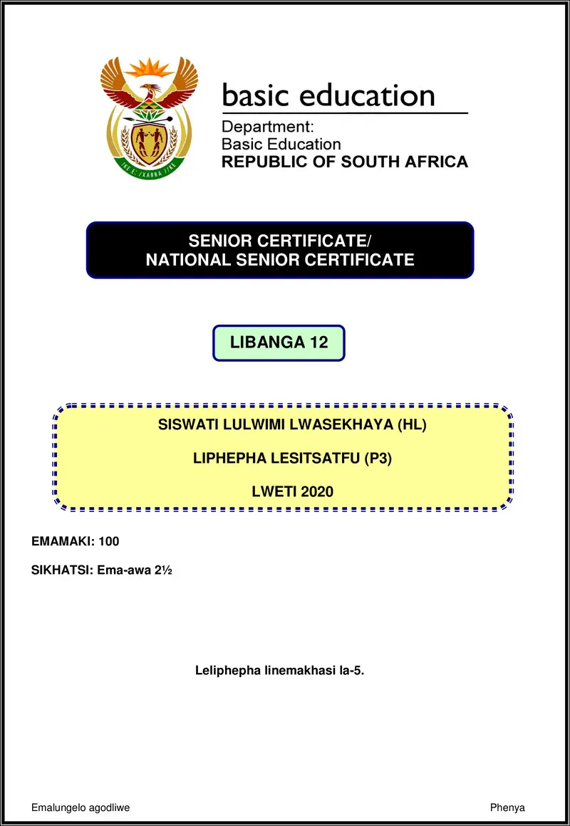 Siswati Hl P3 Nov 2020 Gr12