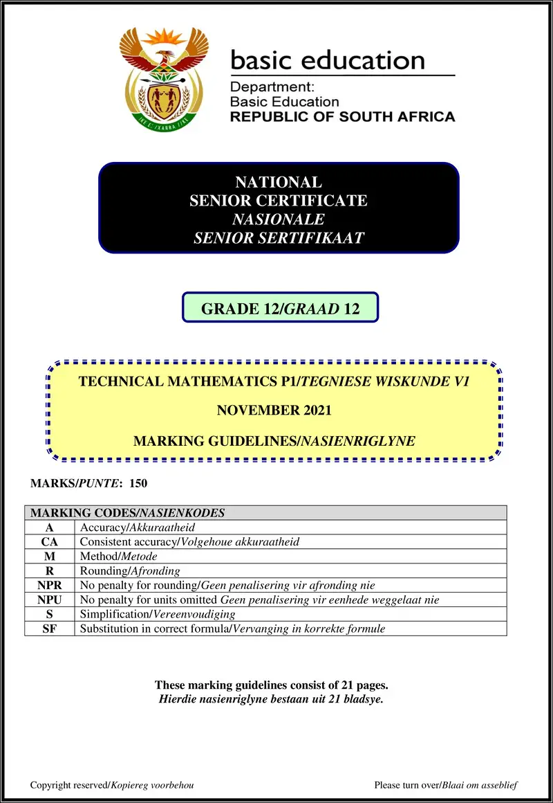 Technical Mathematics P1 Nov 2021 Mg Afr Eng Gr12