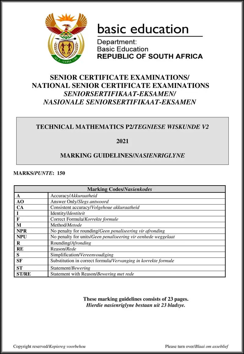 Grade 12 Technical Mathematics past paper 2021 – technical mathematics p2 may june 2021 mg afr eng gr12