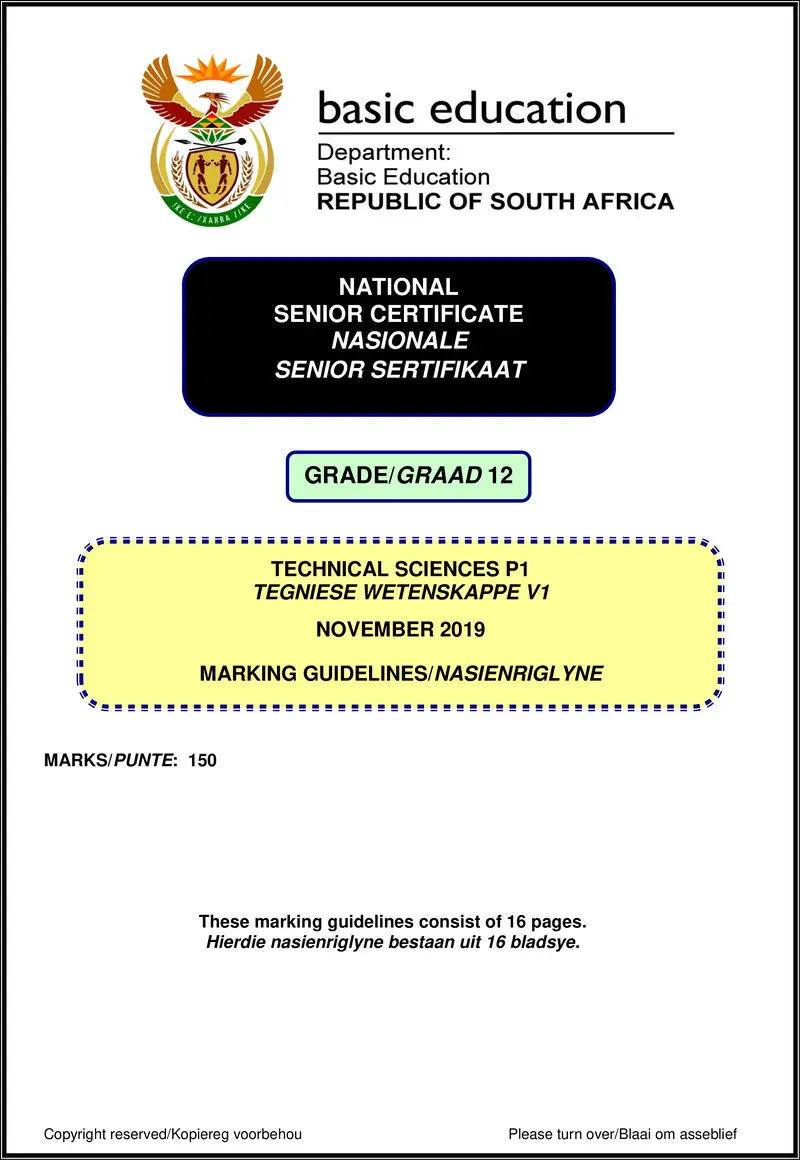 Technical Sciences P1 Nov 2019 Memo Afr Eng Gr12