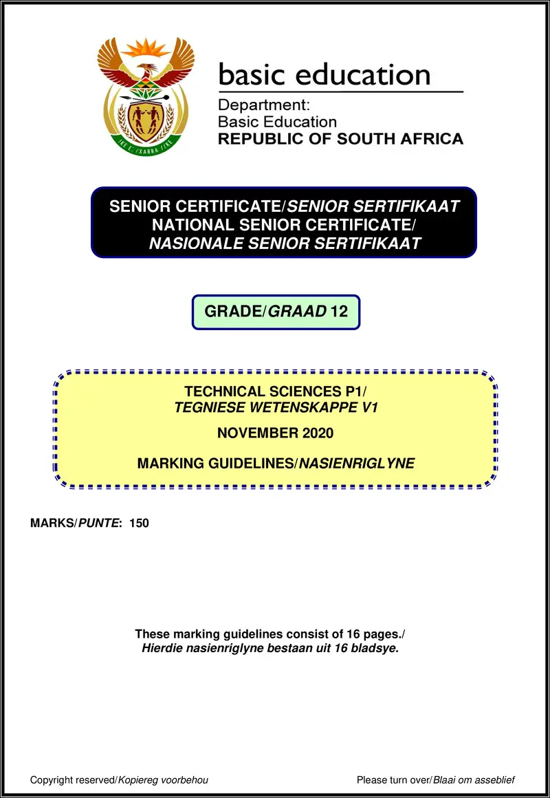 Technical Sciences P1 Nov 2020 Eng Afr Memo Gr12
