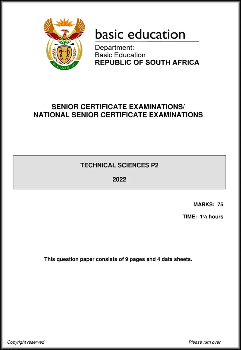 Grade 12 Technical Sciences past paper 2022 – technical sciences p2 may june 2022 eng gr12