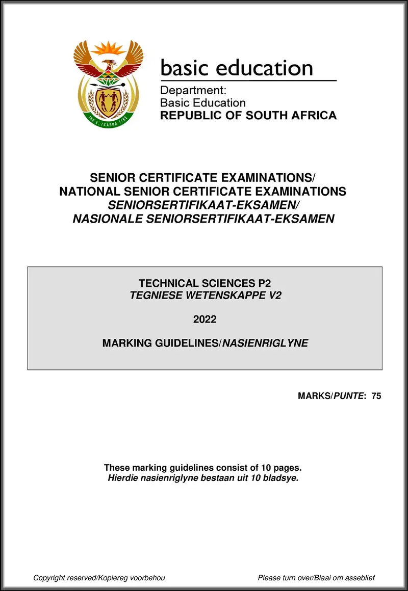 Grade 12 Technical Sciences past paper 2022 – technical sciences p2 may june 2022 mg afr eng gr12