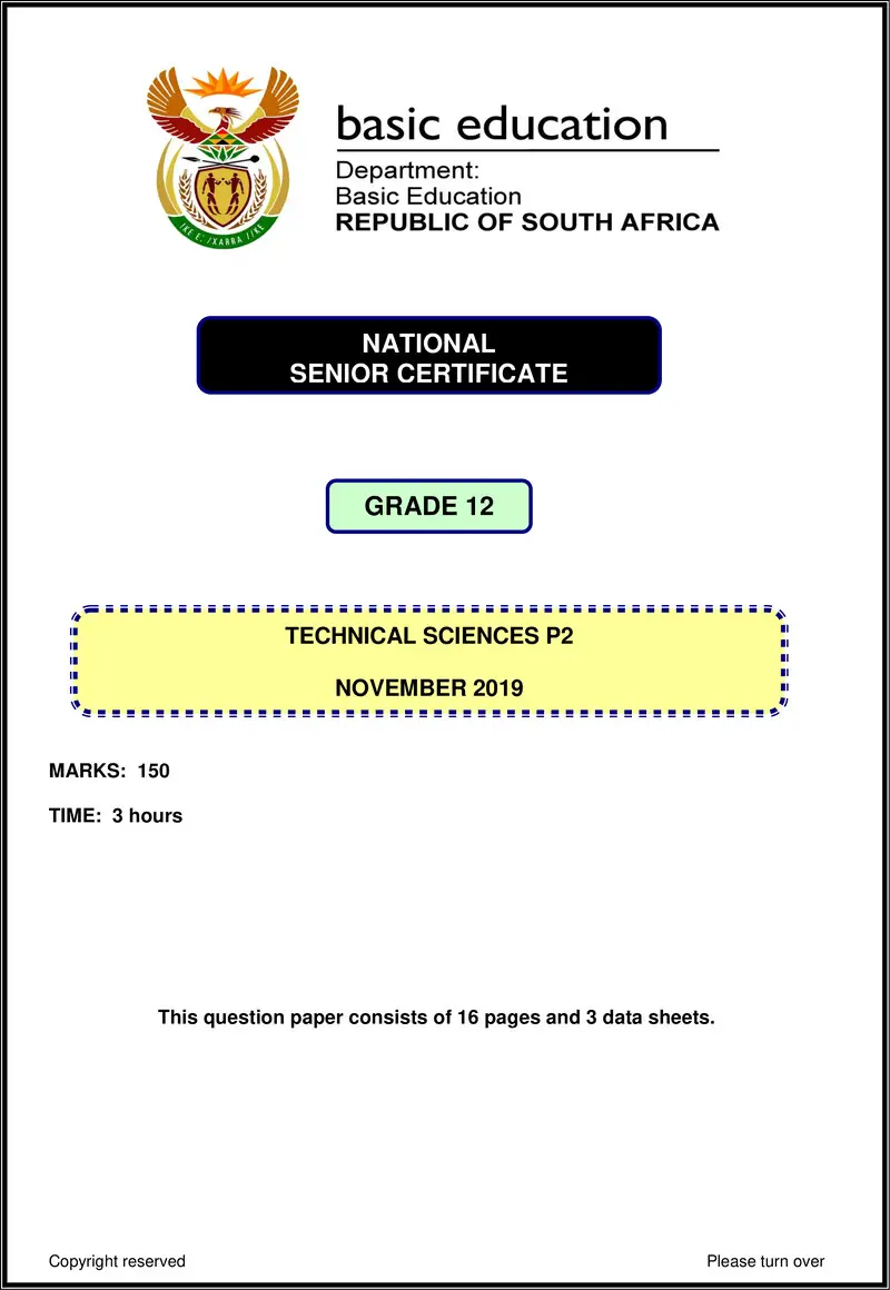 Grade 12 Technical Sciences past paper 2019 – technical sciences p2 nov 2019 eng gr12