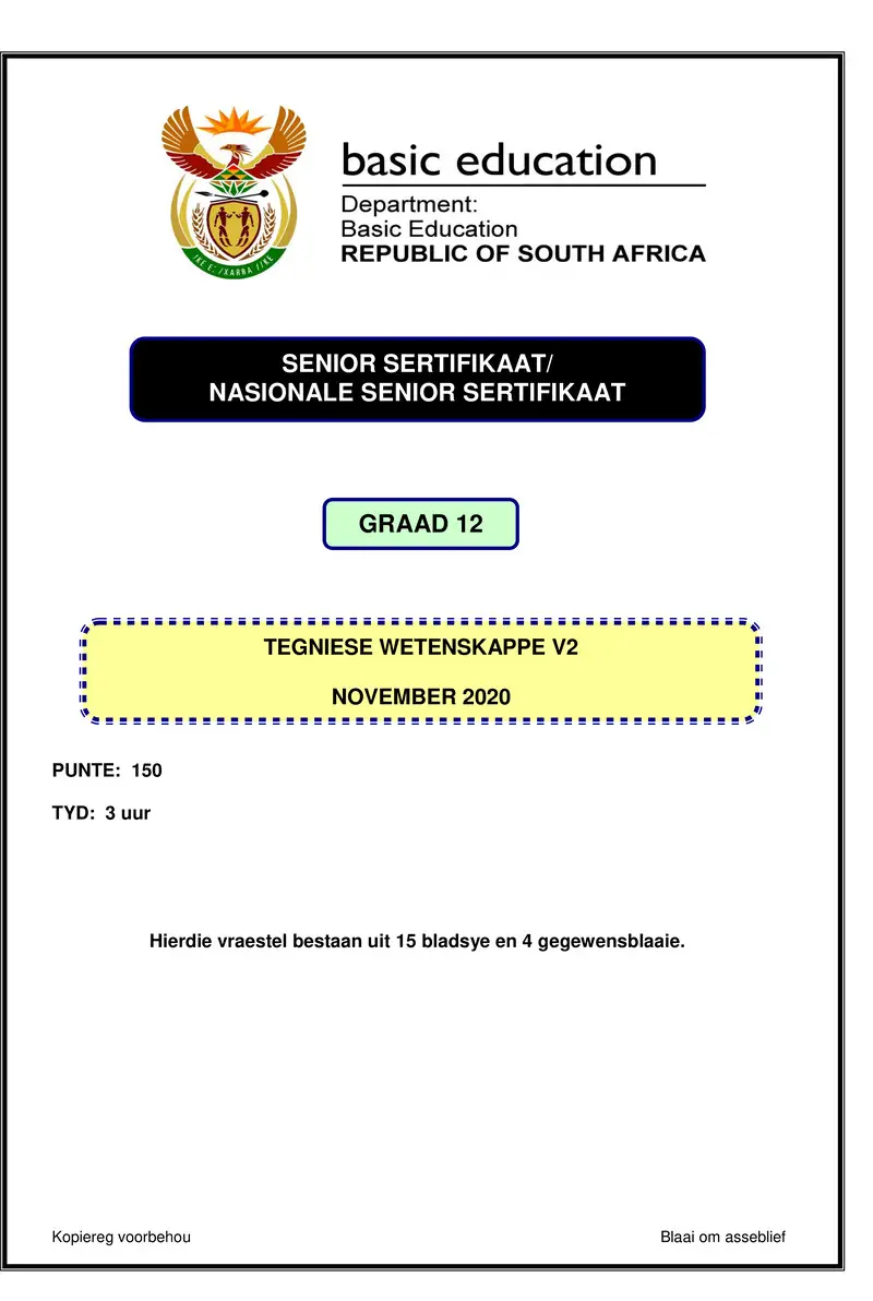 Grade 12 Technical Sciences past paper 2020 – technical sciences p2 nov 2020 afr gr12