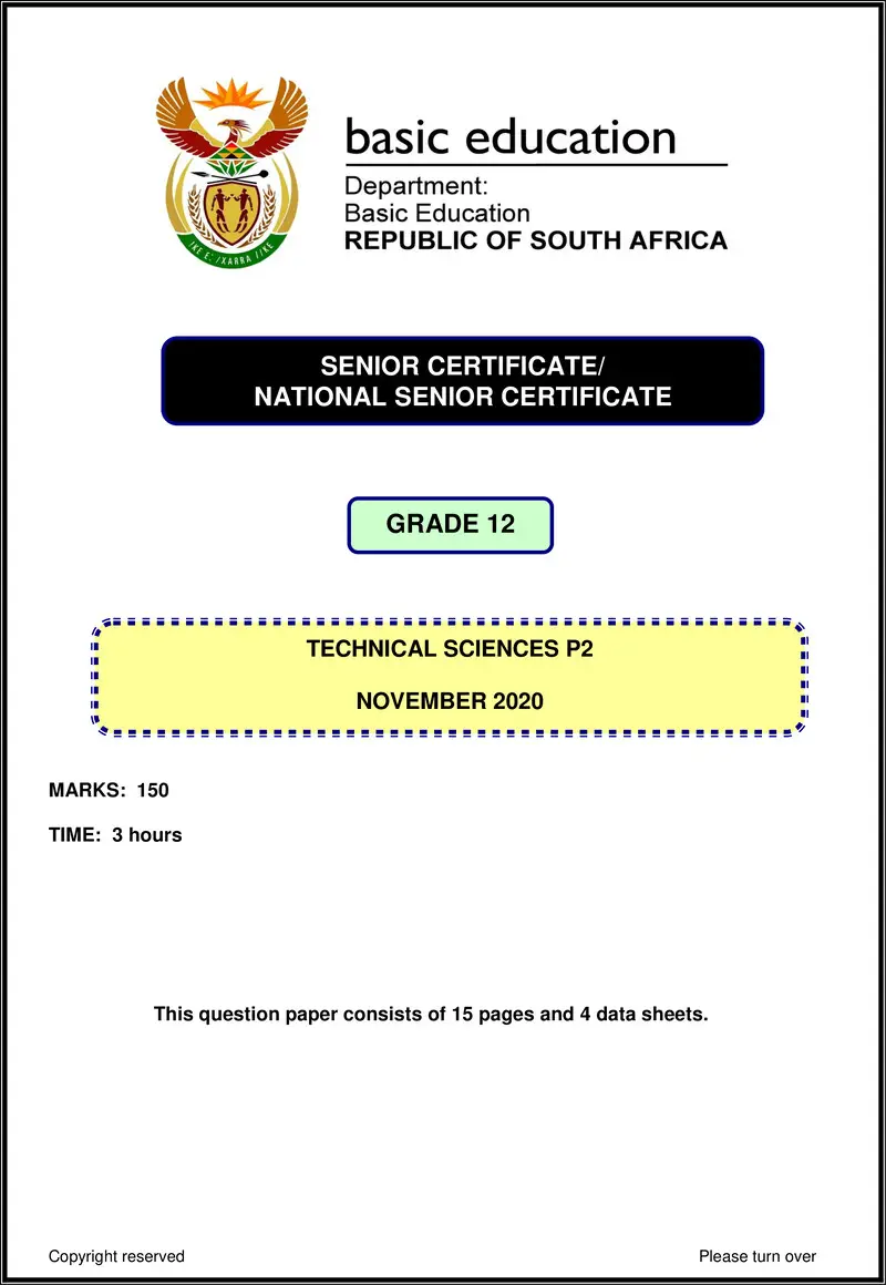 Grade 12 Technical Sciences past paper 2020 – technical sciences p2 nov 2020 eng gr12