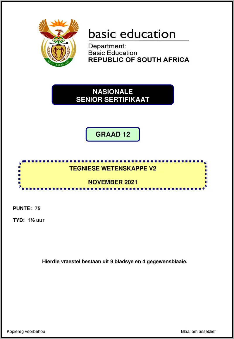 Technical Sciences P2 Nov 2021 Afr Gr12