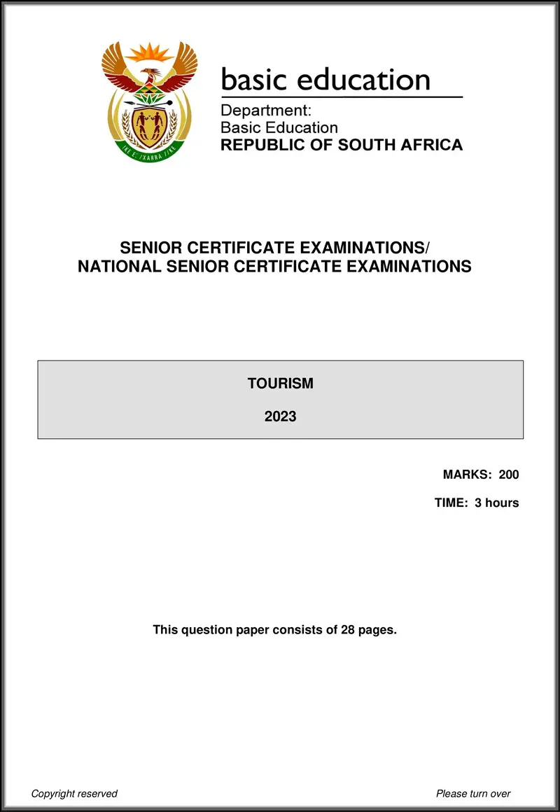 Grade 12 Tourism past paper 2023 – tourism may june 2023 eng gr12