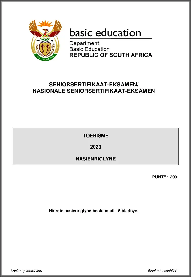 Grade 12 Tourism past paper 2023 – tourism may june 2023 mg afr gr12