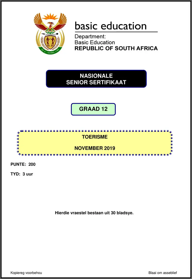 Tourism Nov 2019 Afr Gr12