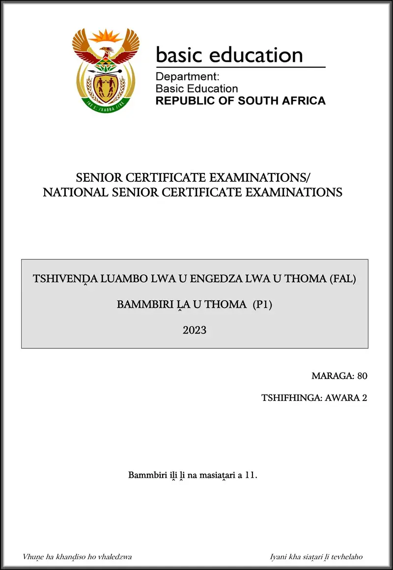 Tshivenda Fal P1 May June 2023 Gr12