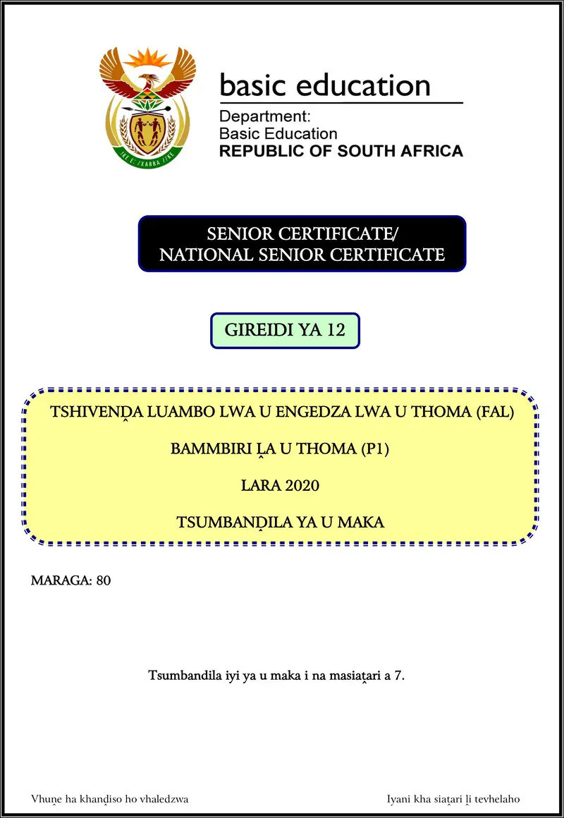 Tshivenda Fal P1 Nov 2020 Memo Gr12