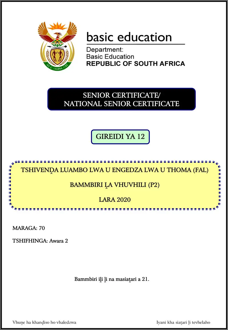 Tshivenda Fal P2 Nov 2020 Gr12