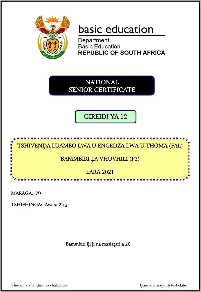 Tshivenda Fal P2 Nov 2021 Gr12