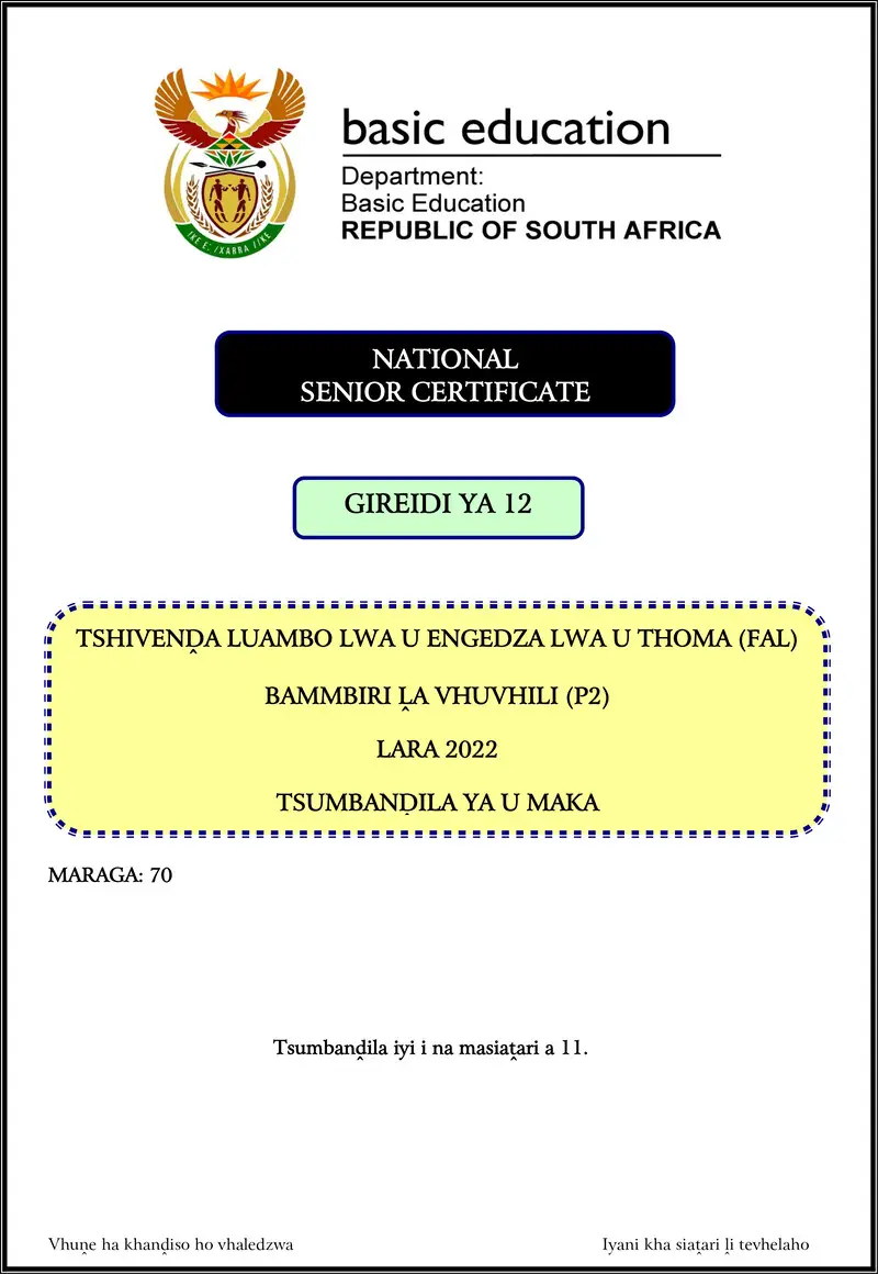 Tshivenda Fal P2 Nov 2022 Mg Gr12