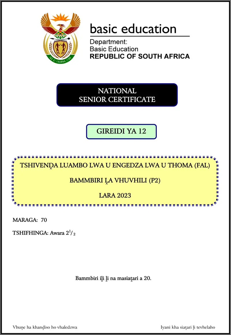 Tshivenda Fal P2 Nov 2023 Gr12