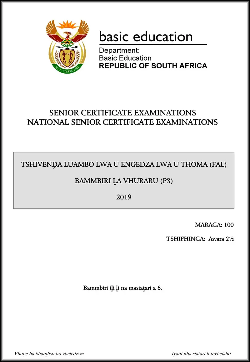 Tshivenda Fal P3 May June 2019 Gr12
