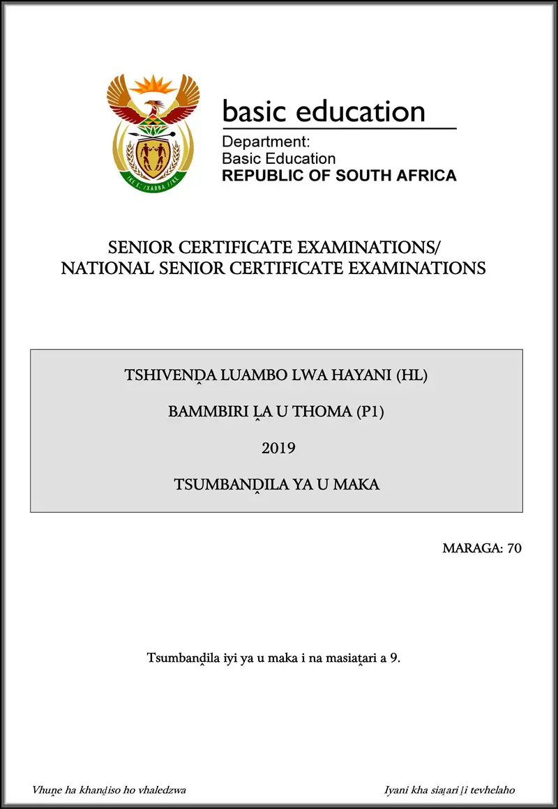 Tshivenda Hl P1 May June 2019 Memo Gr12