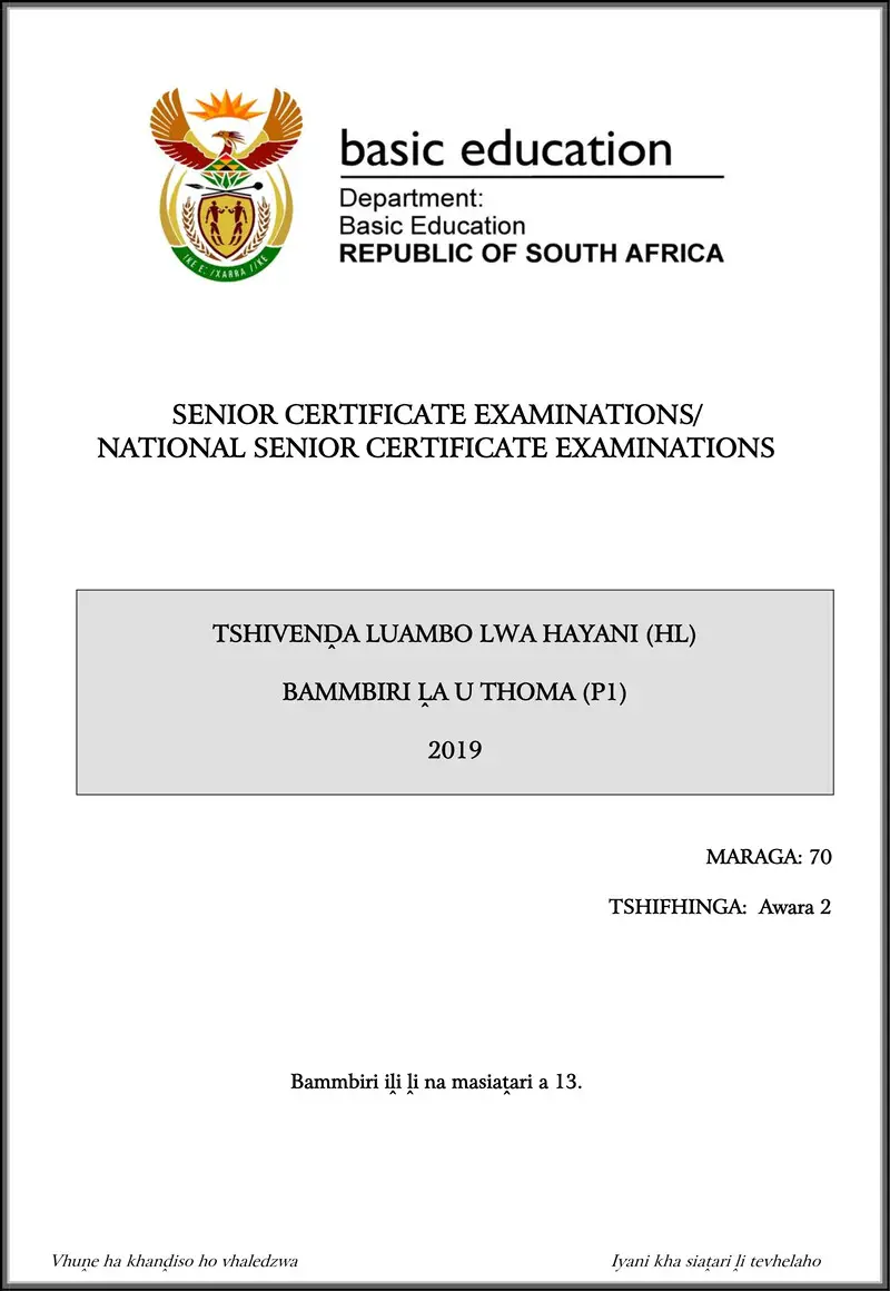 Tshivenda Hl P1 May June 2019 Gr12
