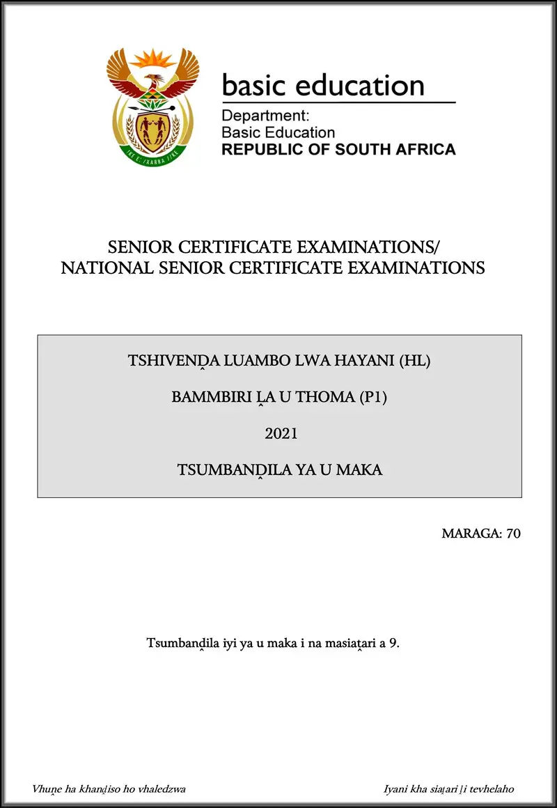 Tshivenda Hl P1 May June 2021 Mg Gr12