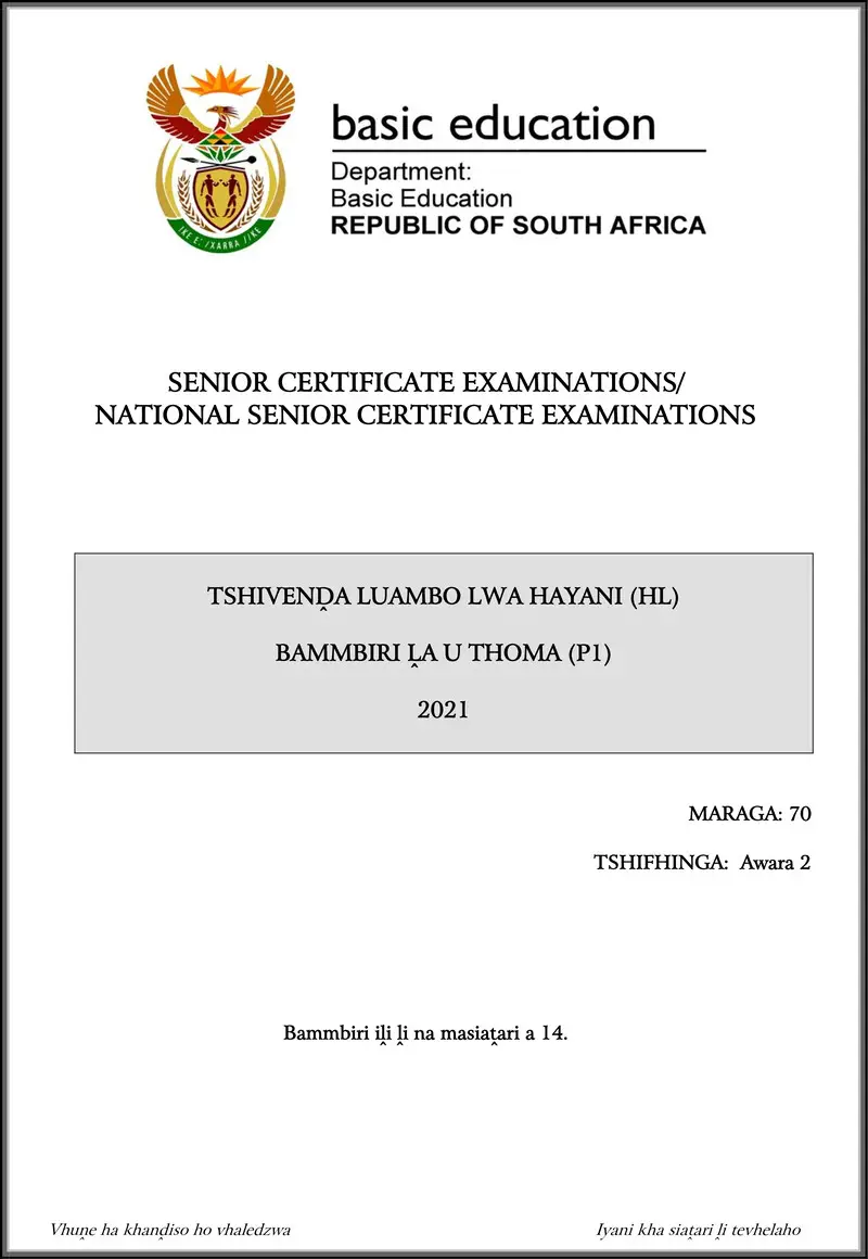 Tshivenda Hl P1 May June 2021 Gr12