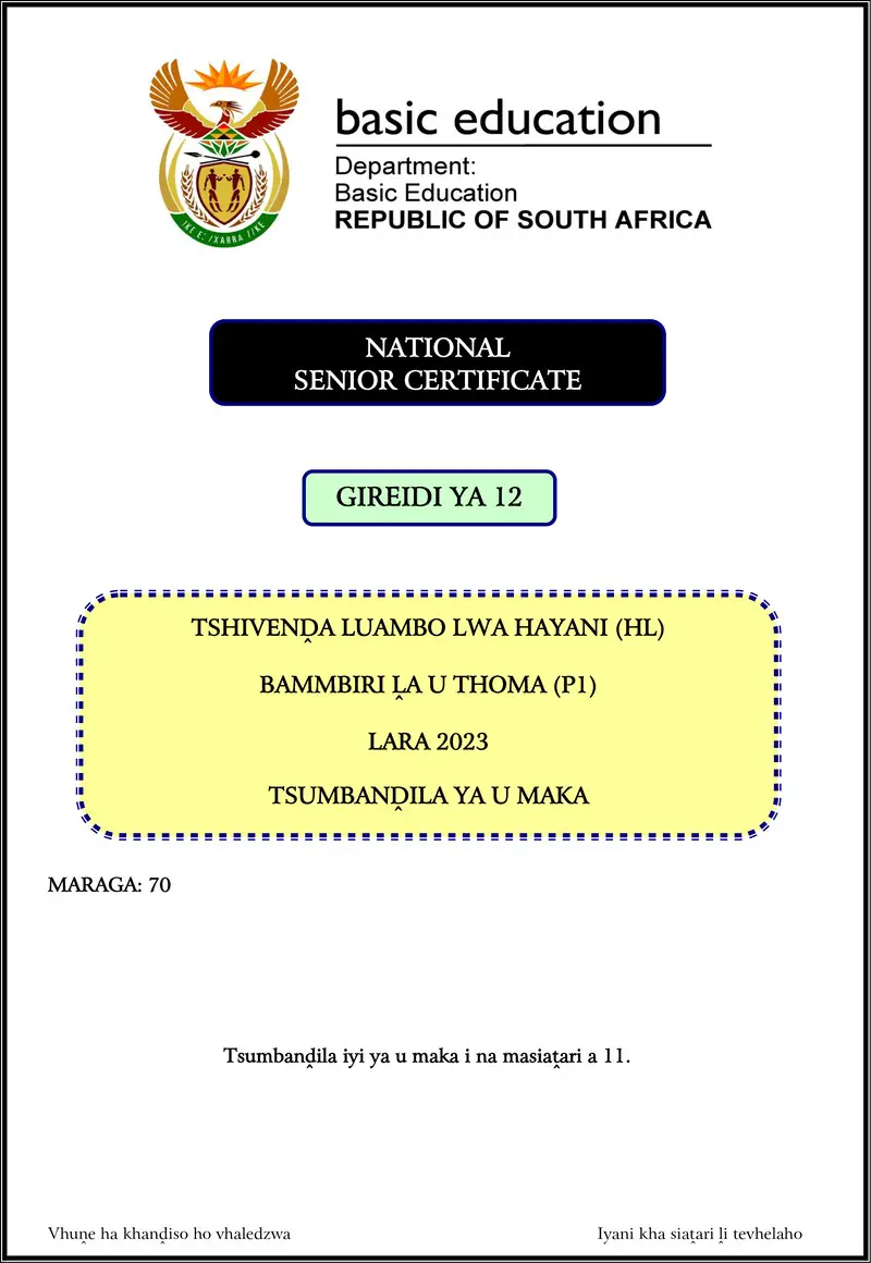 Tshivenda Hl P1 Nov 2023 Mg Gr12
