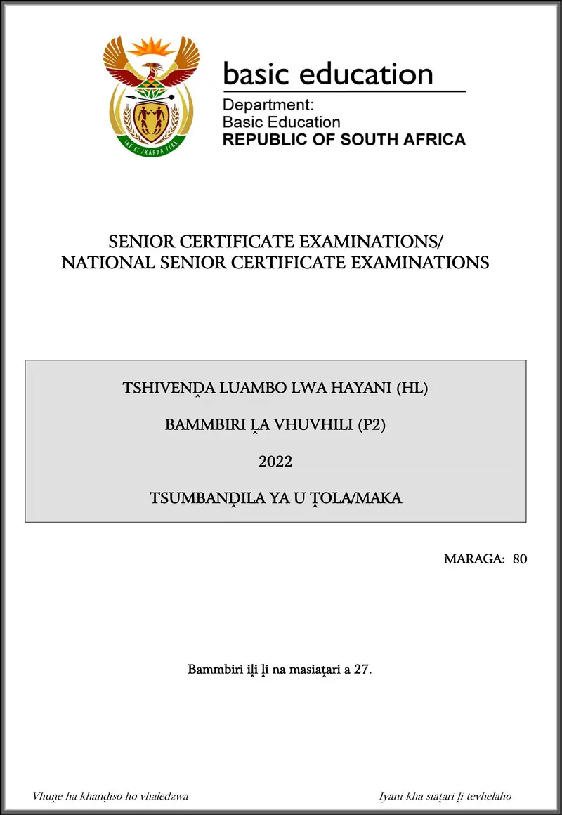 Grade 12 Tshivenda past paper 2022 – tshivenda hl p2 may june 2022 mg gr12