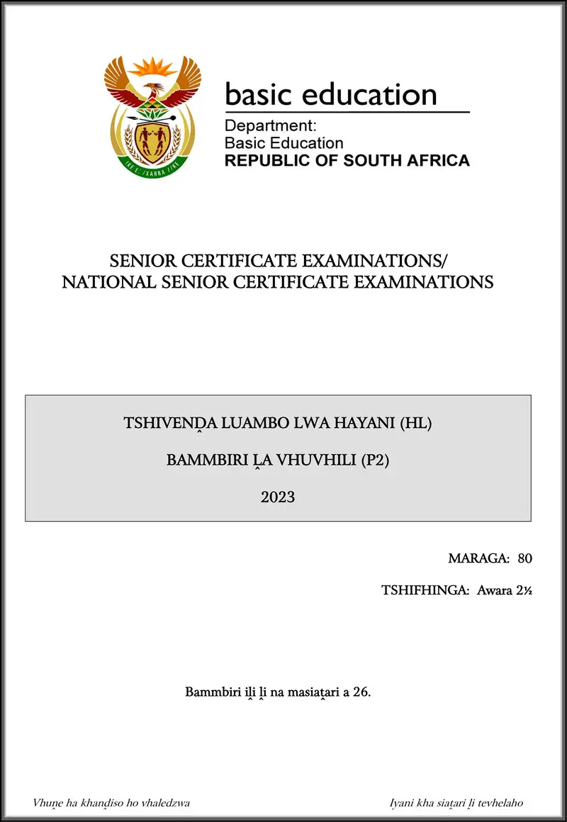 Tshivenda Hl P2 May June 2023 Gr12