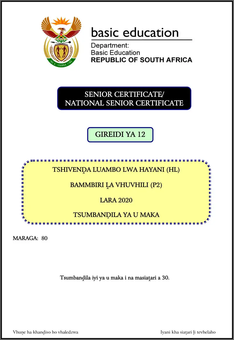 Tshivenda Hl P2 Nov 2020 Memo Gr12