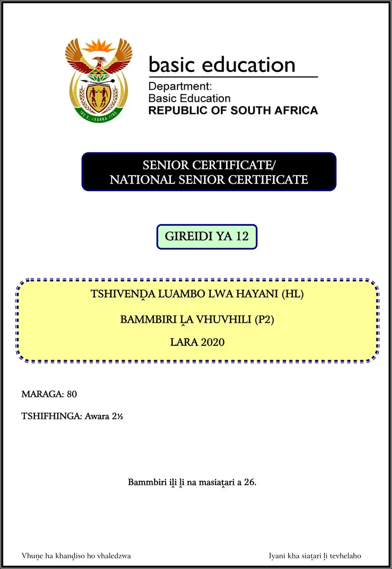 Tshivenda Hl P2 Nov 2020 Gr12