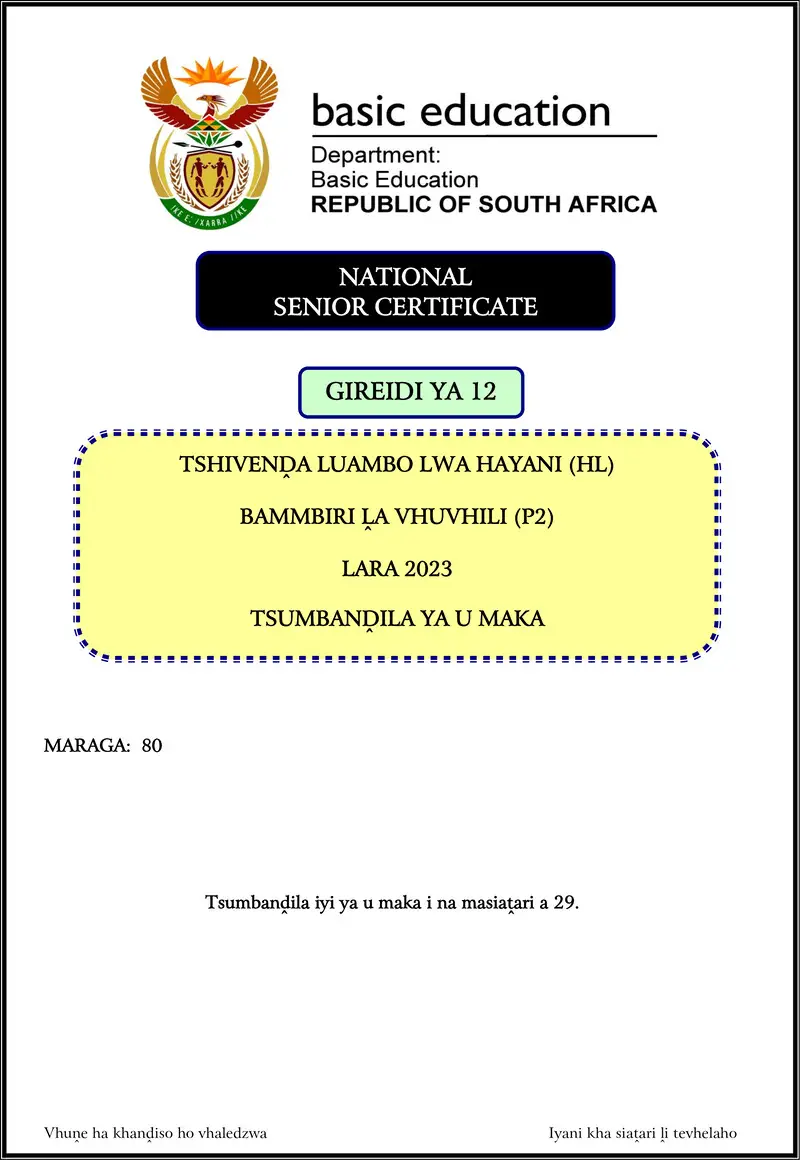 Tshivenda Hl P2 Nov 2023 Mg Gr12