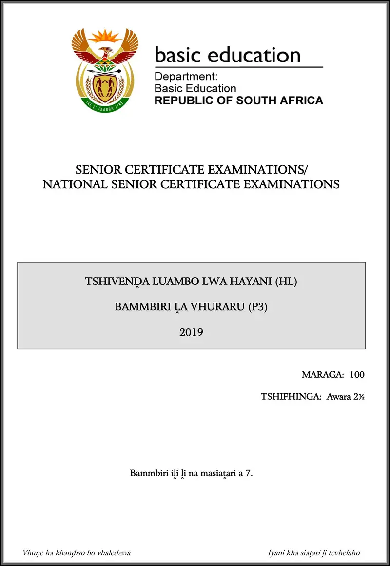 Grade 12 Tshivenda past paper 2019 – tshivenda hl p3 may june 2019 gr12