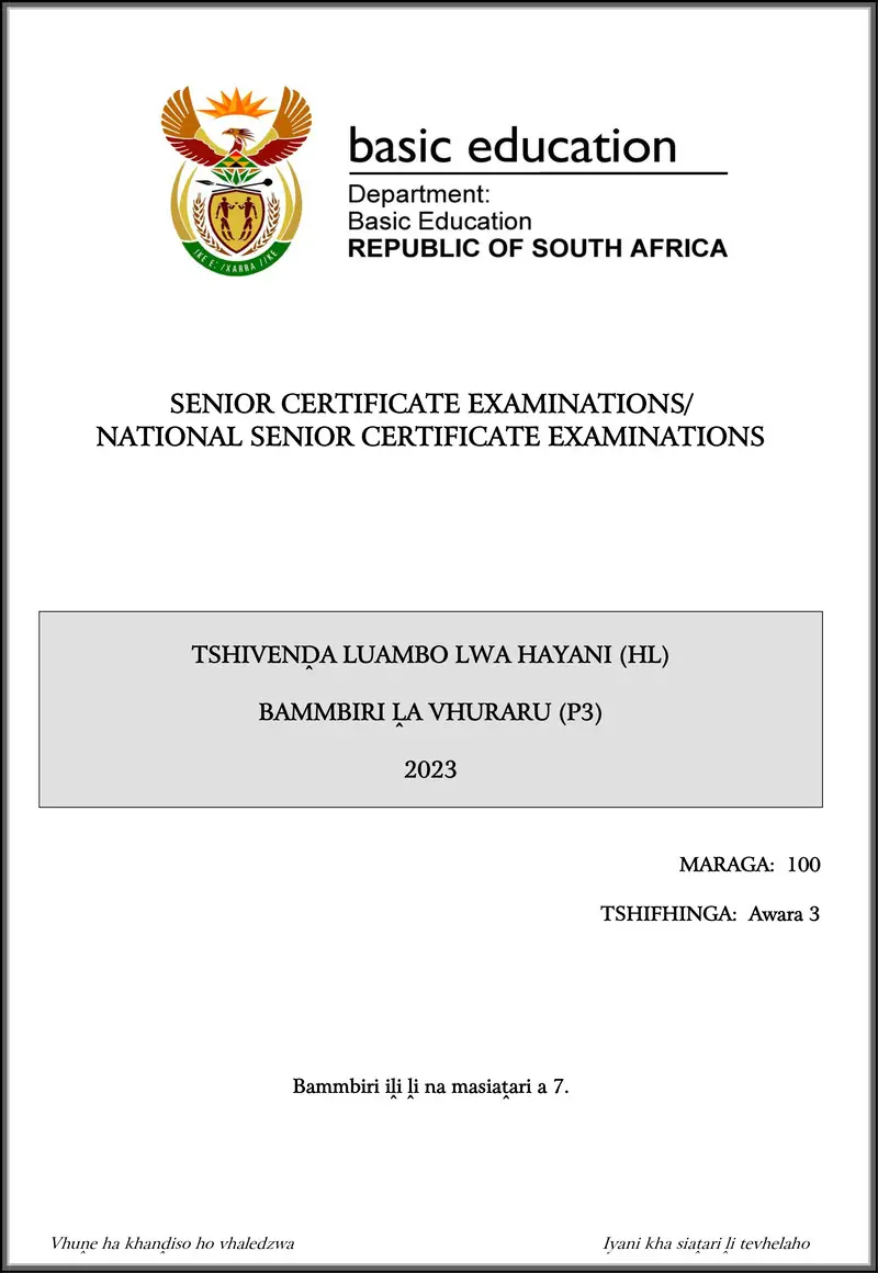 Grade 12 Tshivenda past paper 2023 – tshivenda hl p3 may june 2023 gr12