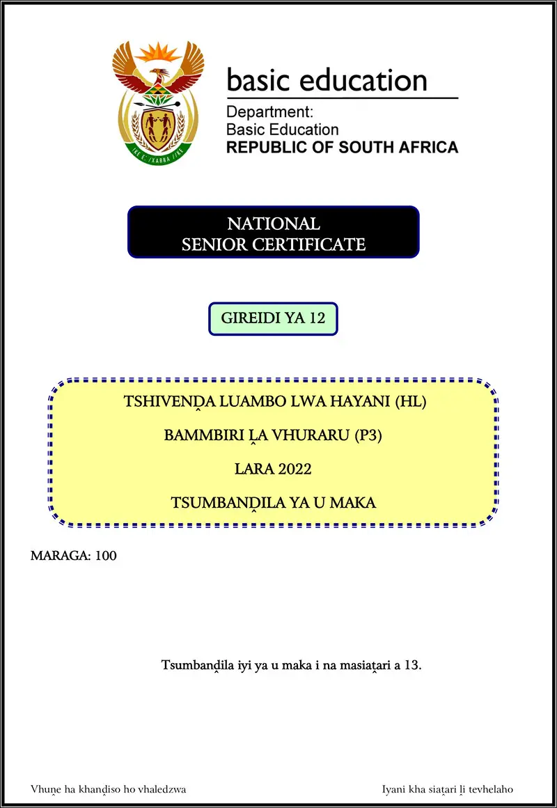 Tshivenda Hl P3 Nov 2022 Mg Gr12