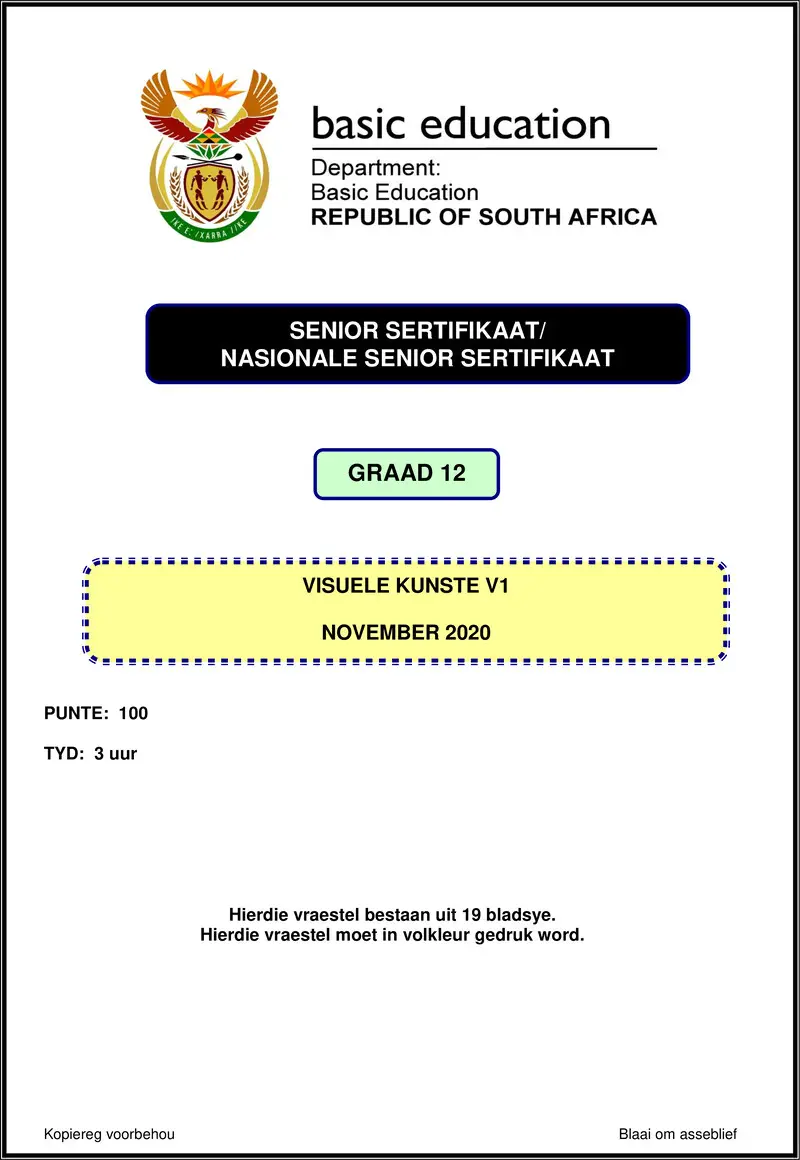 Grade 12 Visual Arts past paper 2020 – visual arts p1 nov 2020 afr gr12