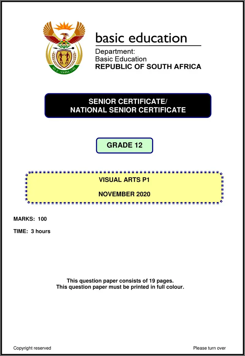 Grade 12 Visual Arts past paper 2020 – visual arts p1 nov 2020 eng gr12