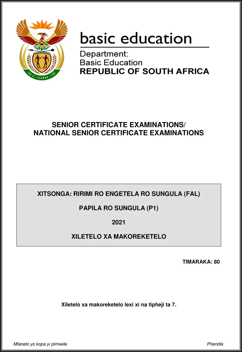 Xitsonga Fal P1 May June 2021 Mg Gr12