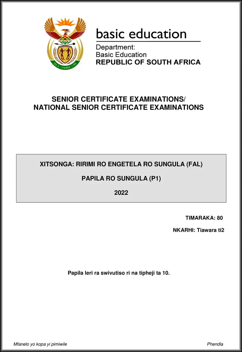 Xitsonga Fal P1 May June 2022 Gr12