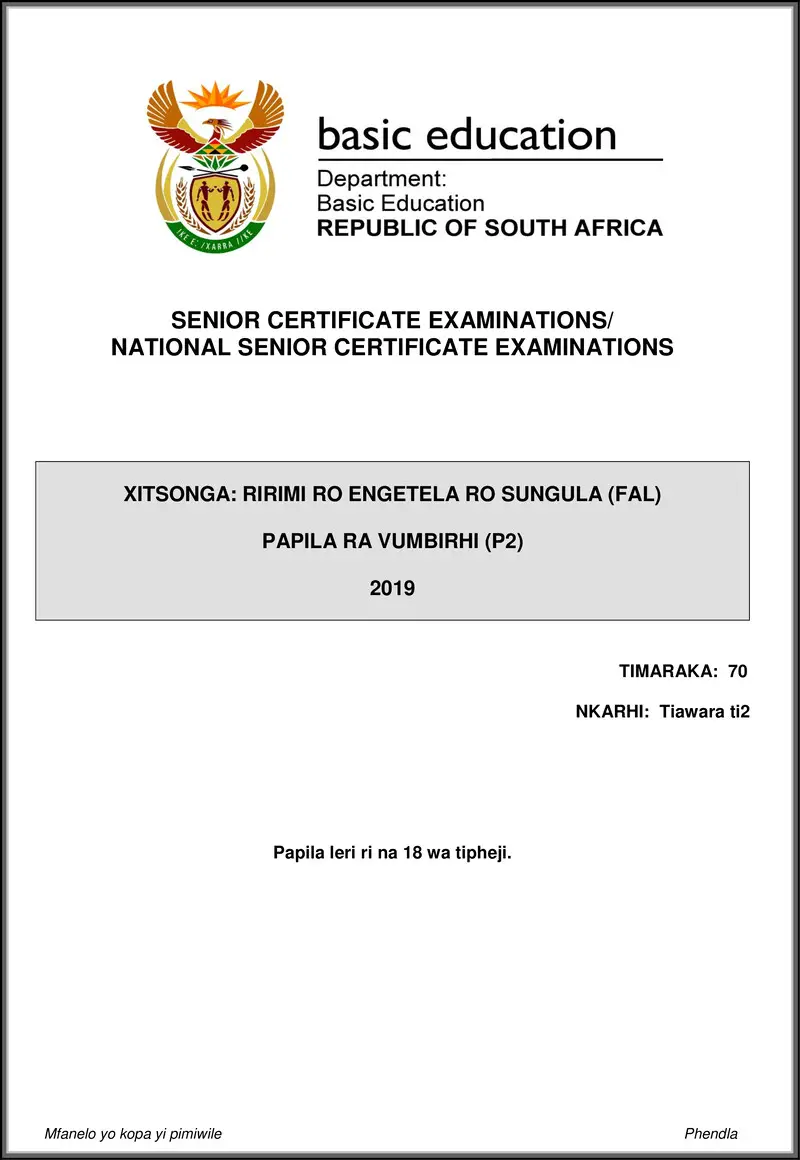 Xitsonga Fal P2 May June 2019 Gr12