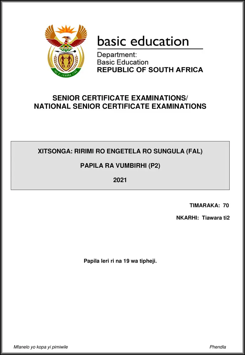 Xitsonga Fal P2 May June 2021 Gr12