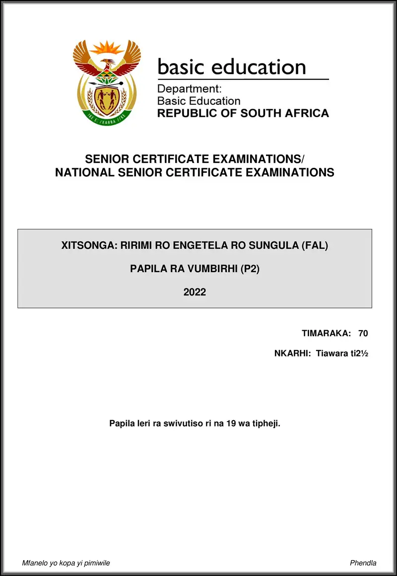 Xitsonga Fal P2 May June 2022 Gr12